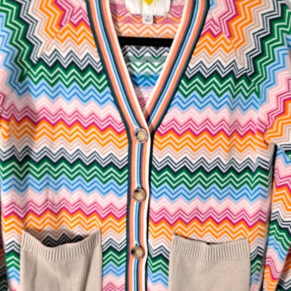 Kerri Rosenthal Colorful Zigzag Cardigan Pockets Bright - Picture 7 of 13